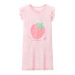 Cicilin Kız Çocuk Pamuklu Gecelik Kısa/Uzun Kollu Çilek Baskılı PJS Elbise Gece Elbisesi Pijama, Düz Pembe (Kolsuz), 120