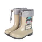 Cicilin Yağmur Botları Çekmeli Büzme İpli Kapatma Erkek ve Kız Çocukları için, Su Geçirmez Kaymaz Çocuk Dış Mekan Wellies Kauçuk Yağmur Ayakkabıları (Bej, 9/10 UK Çocuk)