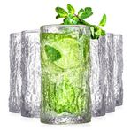 Cididu 6'lı Set Kristal Highball İçme Bardağı, 340 ml Uzun Su Bardağı, Thicke Vintage Drinkware Bardakları Dokulu Züccaciye, Kokteyller, Meyve Suyu, Bira, Çay için Buzlu İçecek Bardağı Bardakları