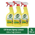 Cif Krem Sprey Limon Ultra Yağ Çözücü 750 ml X3 Kolay Durulama Özelliği ile Yüzey Temizleyici