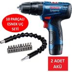 Çift Akülü Şarjlı Darbeli Matkap Seti, 10 Parça Esnek Vidalama Ucu, 30 cm