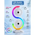 Çift Başlıklı RGB Fan Masaüstü Vantilatör 1800mAh Şarjlı USB-C Fırçasız Motorlu 5 Kademeli Sessiz Mini Soğutucu Fan