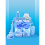Çift Bölmeli Çocuk Suluk, Pipetli, Okul ve Günlük Kullanım, Mavi - Seçenek 1 - Ahşap - Ceviz