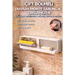 Çift Bölmeli Sabunluk Duvara Monte Yapışkanlı Kapaklı Banyo Mutfak Sabun Kutusu Raf