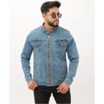 Çift Cep Fermuarlı Asit Mavi Hakim Yaka Erkek Casual Kot Ceket - 2XL - Açık Mavi