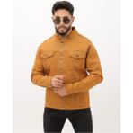 Çift Cep Fermuarlı Asit Mavi Hakim Yaka Erkek Casual Kot Ceket - 2XL - Hardal