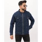 Çift Cep Fermuarlı Asit Mavi Hakim Yaka Erkek Casual Kot Ceket - 2XL - Lacivert