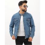Çift Cep Fermuarlı Asit Mavi Hakim Yaka Erkek Casual Kot Ceket - XL