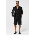 Çift Cepli Oversize Keten Gömlek Siyah - XL
