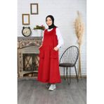 Çift Cepli Salopet Kadife Elbise - Bordo - 2