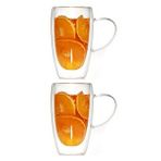 Çift Cidarlı Kahve,latte,meşrubat Cam Kupa Seti 400 Ml 2 Adet 2039 Bej