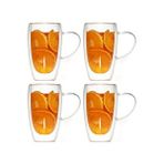 Çift Cidarlı Kahve,latte,meşrubat Cam Kupa Seti 400 Ml 4 Adet 2039 Bej
