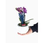 Çift Dal Mini Mor Orkide & Kokulu Lavanta & Beyaz Geometrik Beton Saksıda Hediyelik Canlı Çiçek BALFLOWERDESİGN-2918