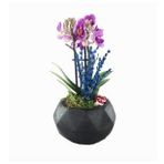 Çift Dal Mini Mor Orkide & Kokulu Lavanta & Siyah Geometrik Beton Saksıda Hediyelik Canlı Çiçek BALFLOWERDESİGN-2930