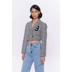 Çift Düğmeli Crop Blazer Ceket Gri