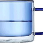 Çift Duvar Cam Kahve Kupası Seti, Kulplu Çift Duvarlı, Yeniden Kullanılabilir Yalıtımlı Kahve Kupası, Renkli Bardaklar, Şarap Bardakları, Cam Sofra Takımları, Bardaklar, Taz, Mavi