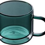 Çift duvarlı cam kahve fincanı seti, kulplu, yalıtımlı kahve fincanı yeniden kullanılabilir, renkli bardaklar, şarap bardağı, cam sofra takımı, bardak, çay fincanı, 250 ml, yeşil