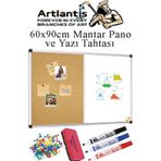 Çift Fonksiyonlu Yazı Tahtası ve Mantar Pano 60x90 cm 1 Adet Alüminyum Çerçeveli Yazı Tahta Kalemi ve Silgisi Harita Çiv