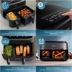 Çift Hazneli Airfryer 3000 Serisi 9l Geniş 2 Hazneli Airfryer %90 Daha Az Yağ - Siyah