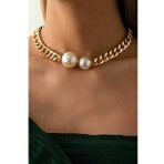 ÇİFT İNCİLİ ZİNCİR CHOKER KOLYE GOLD