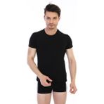 Çift Kaplan Erkek Elastanlı Siyah T-Shirt 0954 3'lü Ekonomik Paket - 2XL