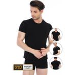 Çift Kaplan Erkek Elastanlı Siyah T-Shirt 0954 3'lü Ekonomik Paket