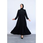Çift Kat Büzgülü Mevlana Ferace Siyah - 2 - 001 Siyah