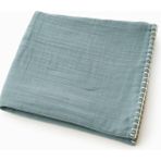 Çift Katlı %100 Organik Muslin Bebek Battaniye , Pike -Petrol Mavisi - 110 x 110