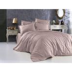 Çift Kişilik Battal %100 Pamuk Saten Lüks Lastikli Çizgili Nevresim Takımı - Lila - 200 x 220 cm
