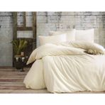 Çift Kişilik Çizgili %100 Pamuk Saten 4 Parça Nevresim Takımı - Krem - 240 x 260 cm