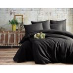 Çift Kişilik Çizgili %100 Pamuk Saten 4 Parça Nevresim Takımı - Siyah - 240 x 260 cm