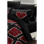 Çift Kişilik Lastikli Çarşaflı Pamuk Saten Black Roses Nevresim Takımı - Foster - 220 x 220 cm