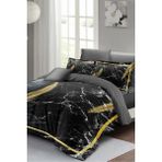 Çift Kişilik Lastikli Çarşaflı Pamuk Saten Dark Marble Nevresim Takımı - Foster - 220 x 220 cm