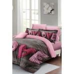 Çift Kişilik Lastikli Çarşaflı Sevgililer Günü % 100 Pamuk Saten Love Nevresim Takımı - Foster - 220 x 220 cm