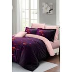 Çift Kişilik Lastikli Çarşaflı Sevgililer Günü % 100 Pamuk Saten Purple Love Nevresim Takımı - Foster - 220 x 220 cm