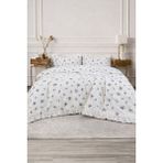 Çift Kişilik Nevresim Seti %100 Pamuklu Çiçek Detaylı Nevresim Takımı Kolay Ütülenen - Beyaz - Mavi - 220 x 200 cm