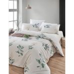 Çift Kişilik Pamuklu Nevresim Takımı 4 Parça – Açelya Desen – Krem-Yeşil / Yumuşak Dokulu - Krem - Yeşil - 200 x 220 cm