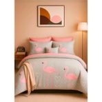 Çift Kişilik Pamuklu Nevresim Takımı Flamingo Love - Renkli - 200 x 220 cm