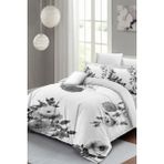 Çift Kişilik Sık Dokuma Pamuk Saten 3D Özel Tasarım Black White Flower Nevresim Takımı - Beyaz - Standart