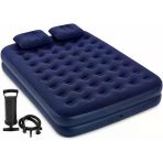 Çift Kişilik Şişme Yatak 203x152x22 cm – 2 Yastıklı Taşınabilir Kamp Yatağı, El Pompalı Hava Yatağı, Ev Seyahat Kamp ve Misafir Kullanımı İçin Konforlu Şişme Yatak