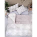 Çift Kişilik Welsoft Kareli Bej Yorgan Seti Battaniye - Yorgan ve Yastık Kılıflı - 195 x 215 cm