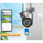 Çift Lensli Wifi Smart 360 Derece Tam Renkli Açık Hava Gece Görüşlü 4mp. 4g Ptz Kamera 2k 10X Zoom - Gri - Açık Gri