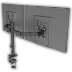 Çift Monitör Kolu 13–32 inç uyumlu VESA 75×75 100×100 tam hareketli ergonomik çift monitör standı masa üstü kelepçe ve masa deliği montajı kablo düzeni metal gövde Siyah