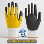 Çift Nitril Polyester Double Nitril Iş Güvenlik Inşaat Eldiveni (Sarı-Siyah) No:9 L Beden - 1 - Sarı - Siyah
