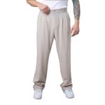 Çift Pileli Arka Beli Lastikli Geniş Paça Baggy Yazlık Kumaş Pantolon KREM M