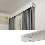 Çift raylı üç parçalı pencere stor seti, oturma odası ve yatak odası için dekoratif alüminyum kapak plakası, duvara monte, 5,2 m (17,1 ft) uzunluğunda perde çözümü