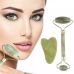 Çift Taraflı 2Li Cilt Yüz Masaj Aleti Jade Roller Yeşim Taşı Seti (5517)