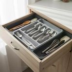 Çift Taraflı Açılır Çekmece İçi Kaşıklık Organizer - Modüler Sürgülü Mutfak Düzenleyici - Gri Renk - Kapalı 31 Cm 52 Cm