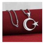 Çift Taraflı Ay Yıldız 925 Ayar Gümüş Kolye