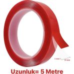 Çift Taraflı Bant Şeffaf Silikonlu Su Geçirmez Akrilik Montaj Bandı 5 Metre (5m x 10 Mm)